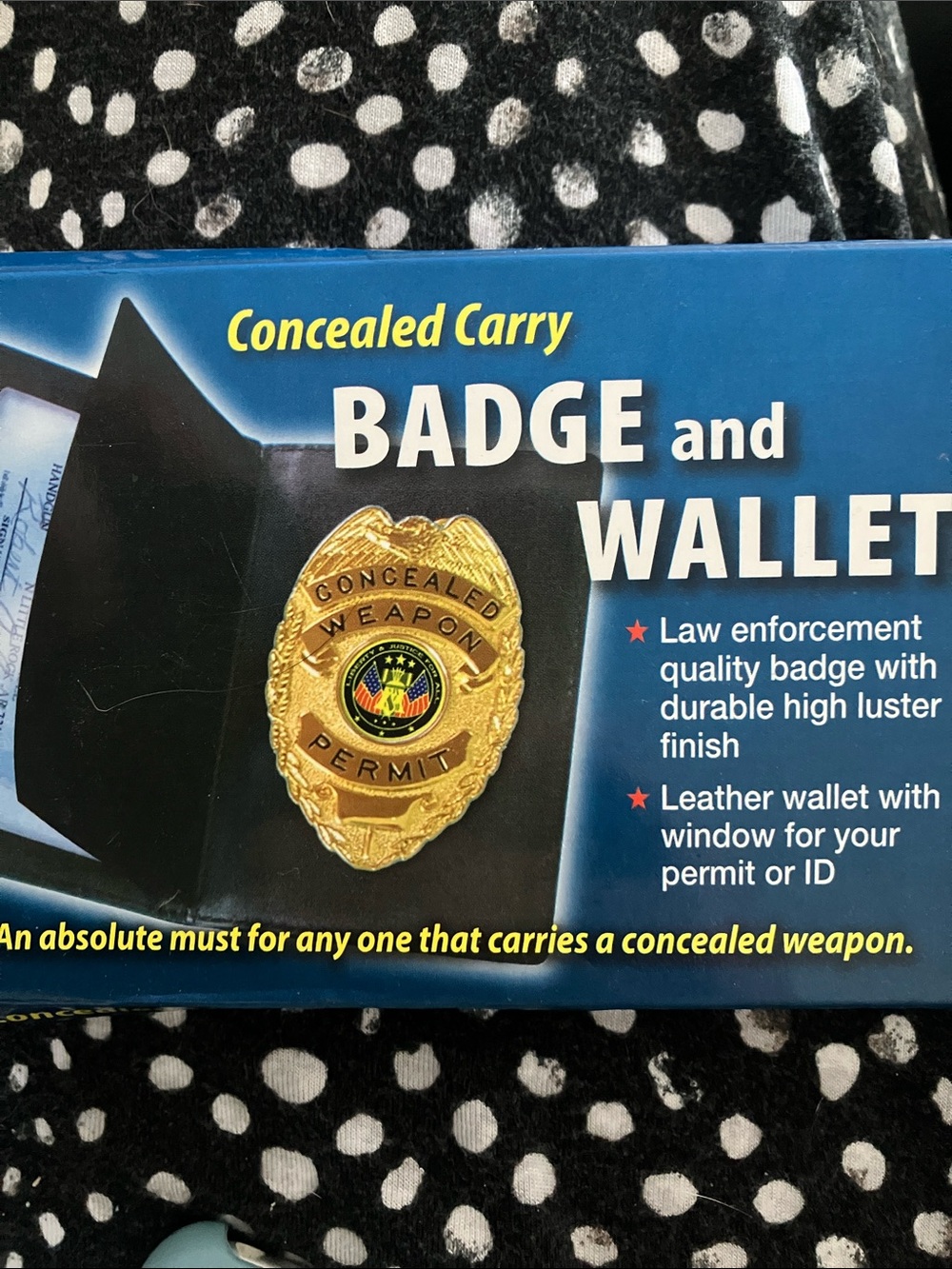 🆕 Concealed Carry Badge and Wallet - Gold Badge, Black leather Wallet